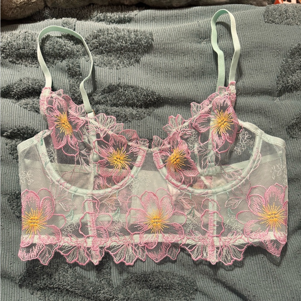 Anthropologie Floral sheer embroidered Bralette